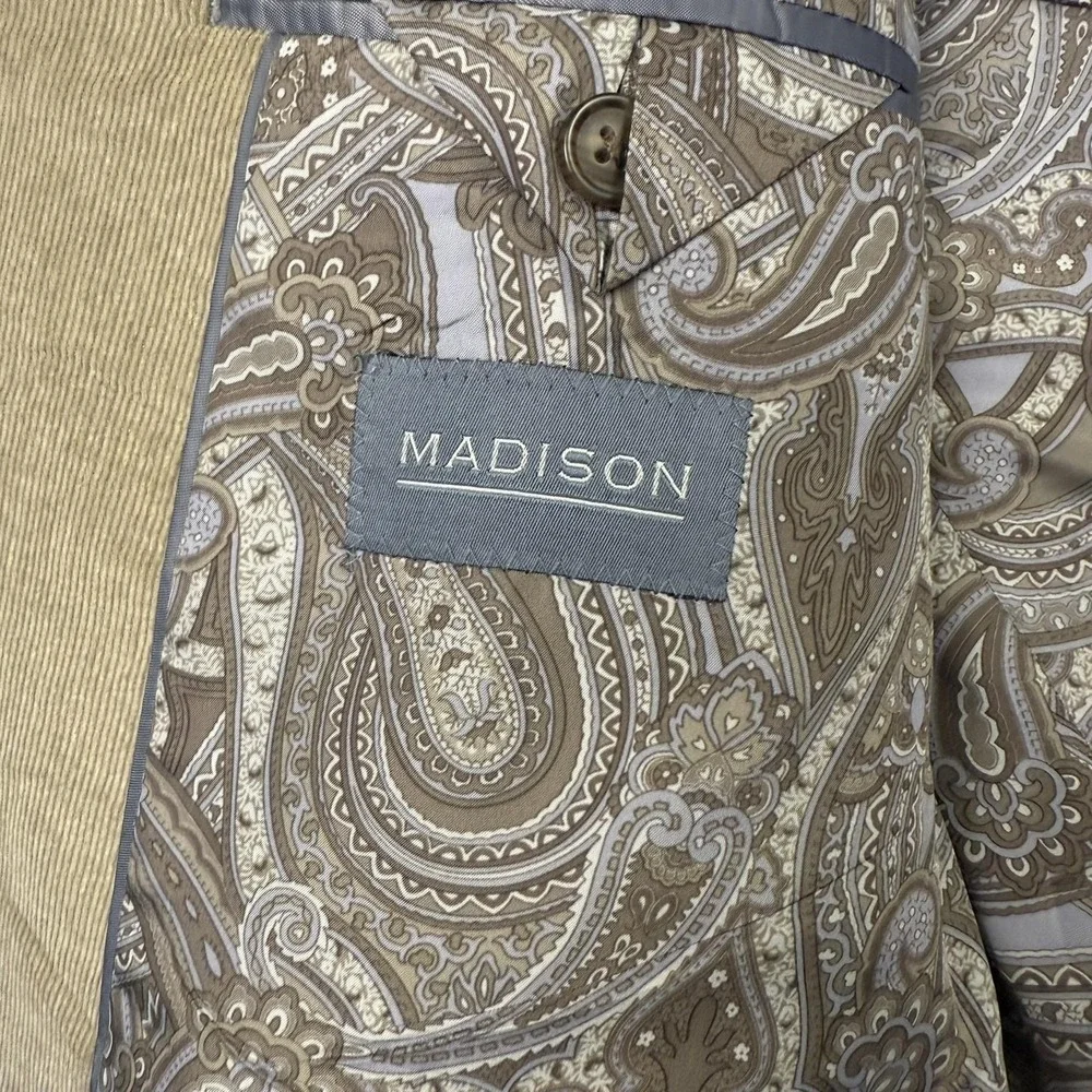 Madison Blazer Mens 42R Tan‎ Corduroy Sport Coat Two Button Paisley Lined Jacket